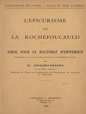 cover image of L'épicurisme de la Rochefoucauld